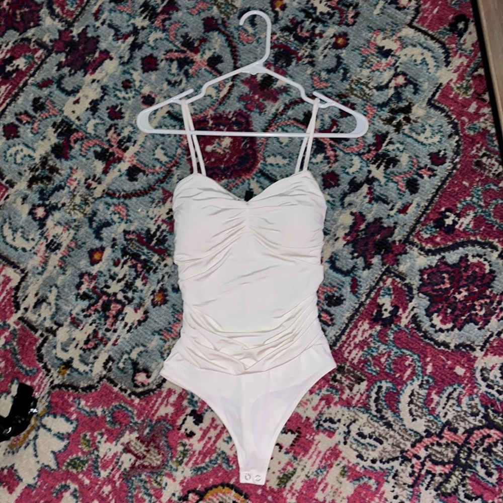 Express Compression Body Contour Silky Ruched Thong Bodysuit, Size small
